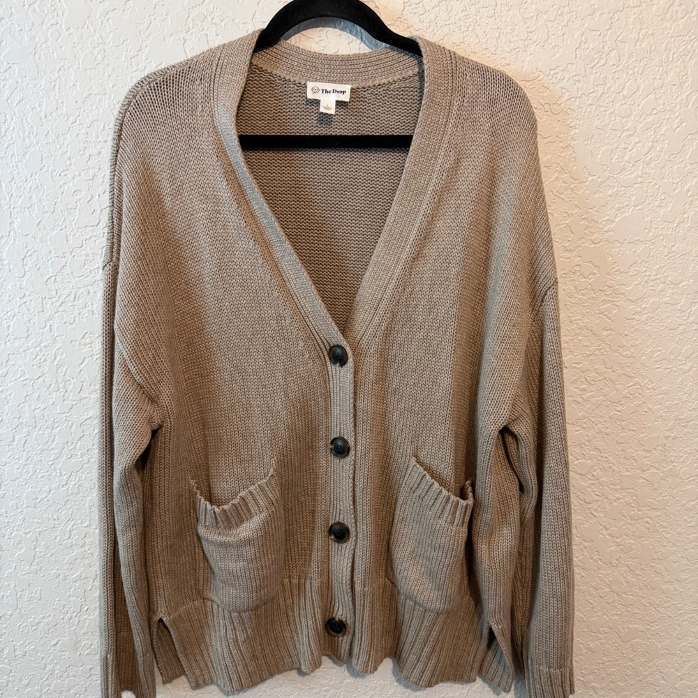 The Drop Cardigan Sweater Large Tan Beige Minimalist Neutral Boho Oversized